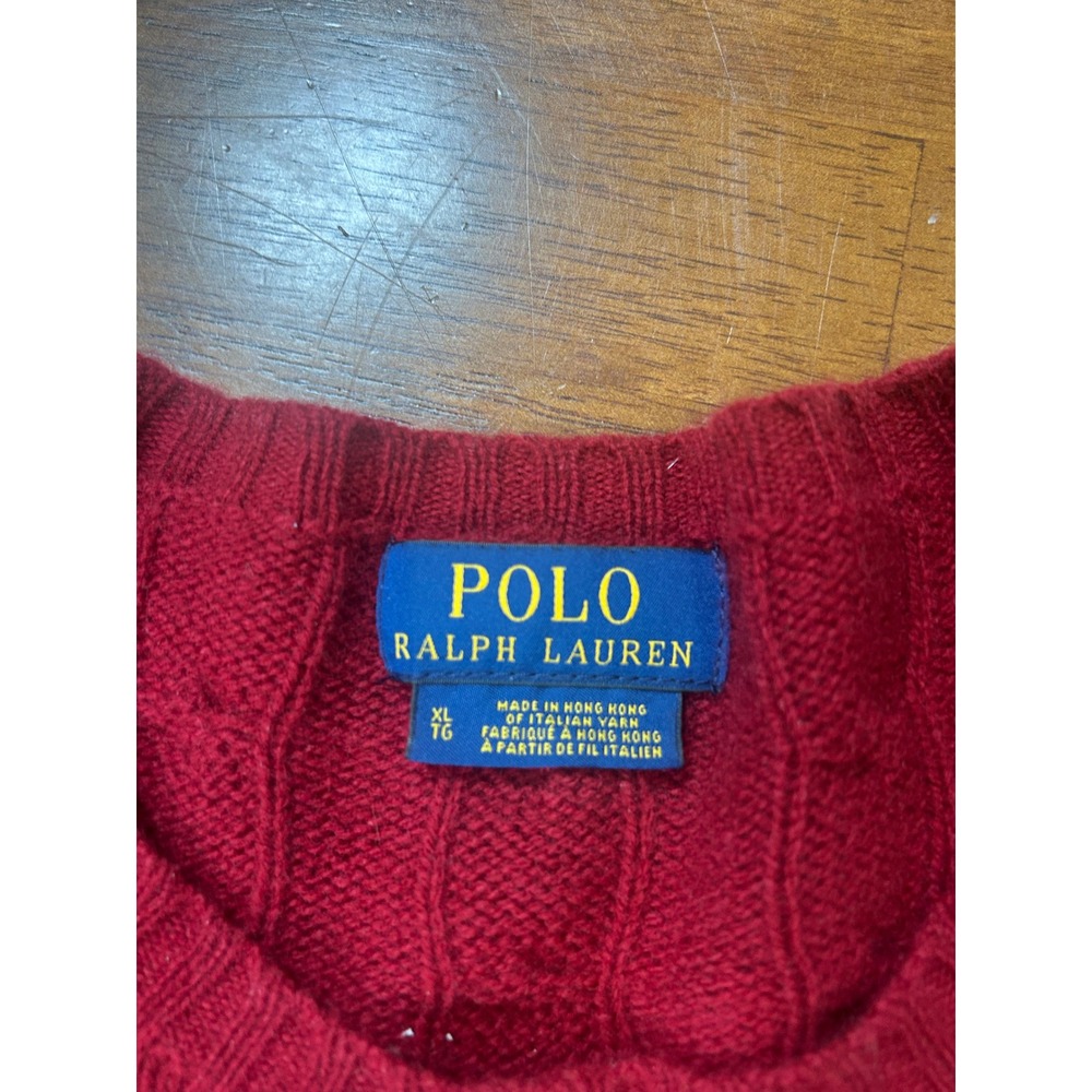 Polo Ralph Lauren Sweater Mens XL Red Cable Knit Crewneck Italian Yarn - Picture 2 of 11